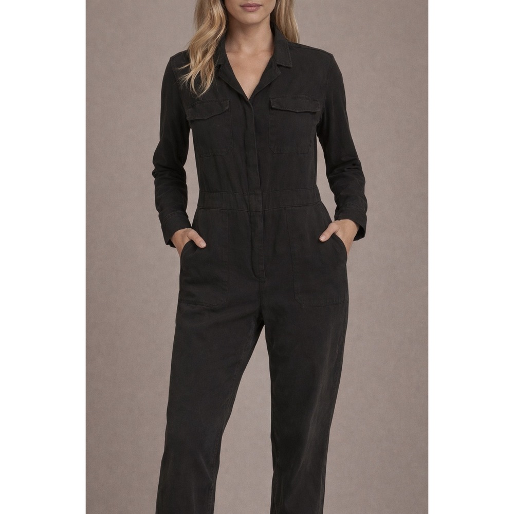 Rails Dixon Utility Jumpsuit Coal Black Tencel Linen Long Sleeve Coverall Medium